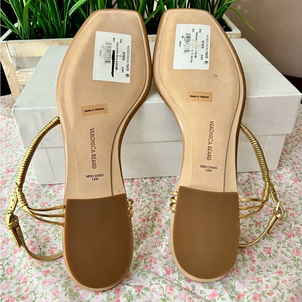 VERONICA BEARD Amelia Gold Ridged Wood Thong Sandal Size 12 - Picture 8 of 10